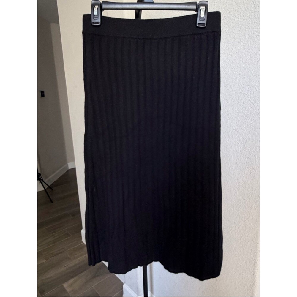 Quince Black Ribbed Mongolian Cashmere Knit Midi Skirt M